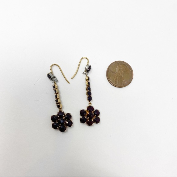 696 Vintage Bohemian Rose-Cut Garnet red Dangle Drop Earrings Modified pierced - Picture 2 of 7